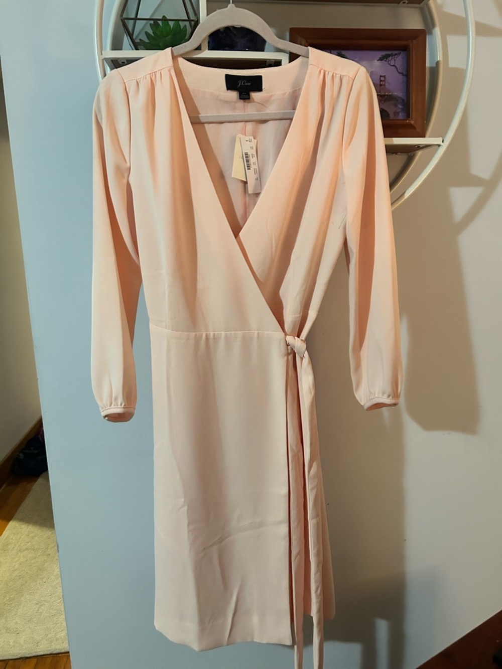 J. Crew Women’s 2T Wrap Dress Light Pink Peach Shower Wedding Guest Party NWT